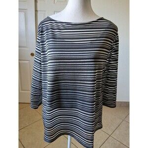 Peck & Peck Womens Black Gray  3/4 Sleeve Scoop Neck Pullover Top Size PXL